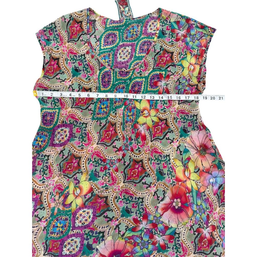 Johnny Was Women Size M Mini Tunic Dress Floral Paisley Short Sleeve Cupra Rayon - Picture 6 of 7